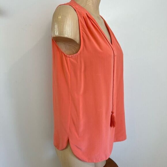 Charli London 100% Silk Sleeveless Top Coral Neon Peach Women’s Size 6 V Neck - Picture 2 of 10